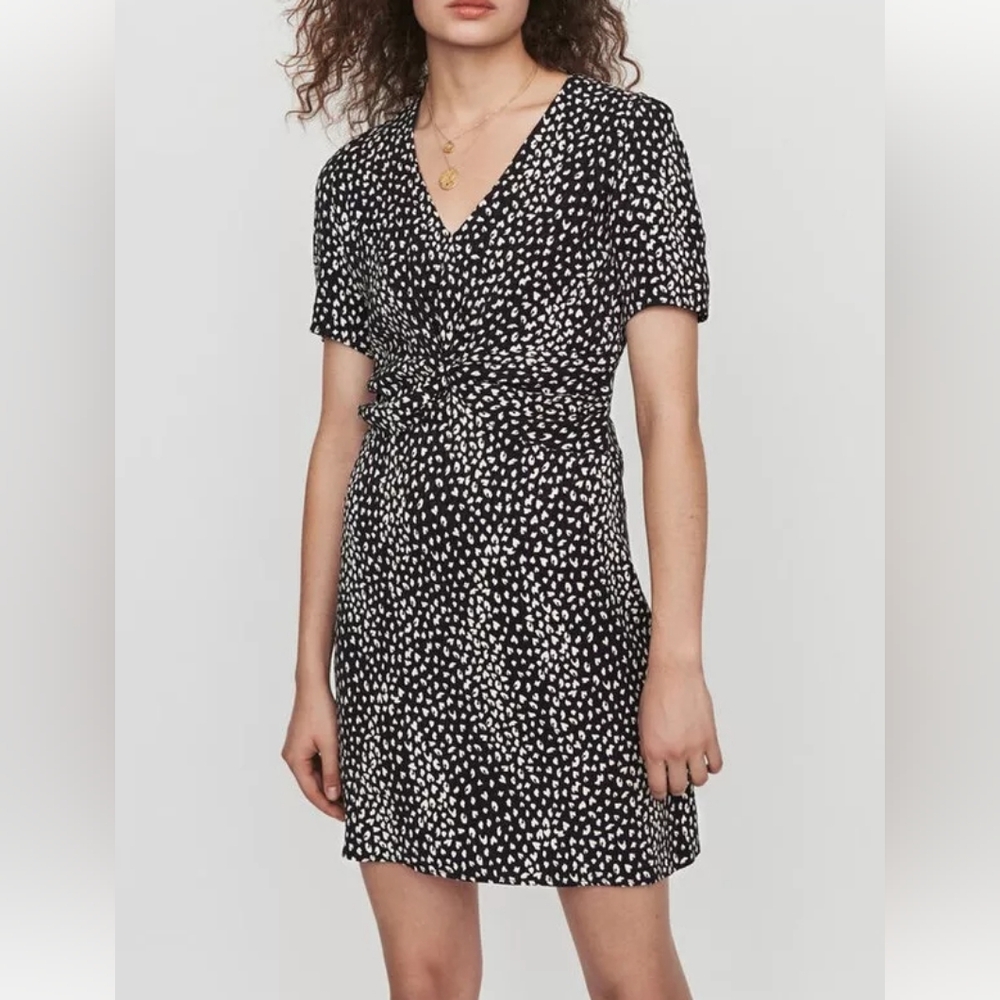 Maje Black and White Leopard Patterned Mini Dress